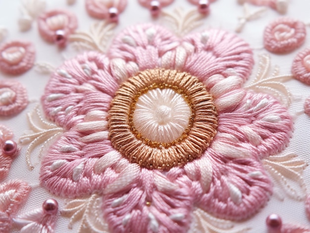 haftowana tkanina z motywem florystycznym